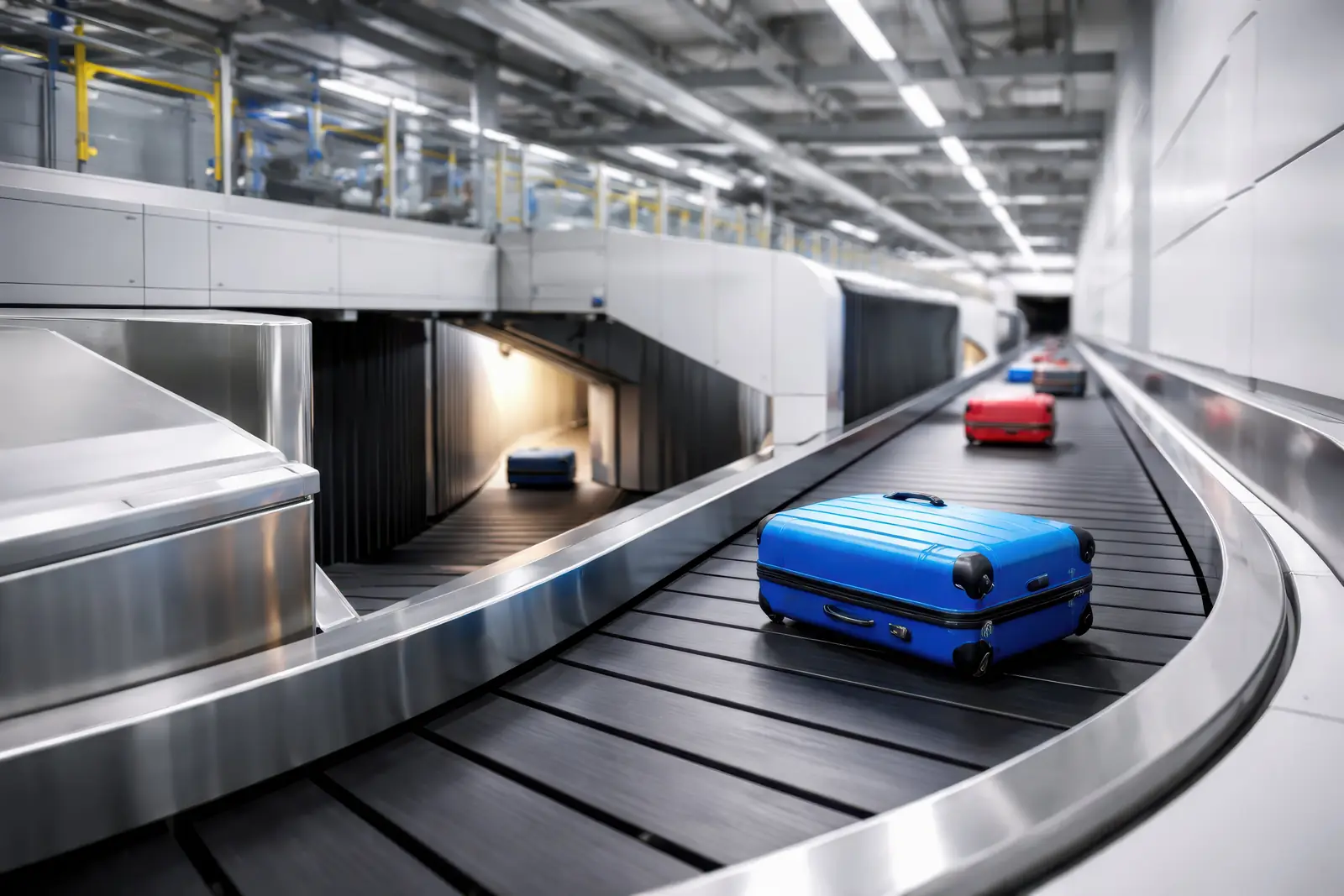 A baggage conveyor in an airport baggage hall
