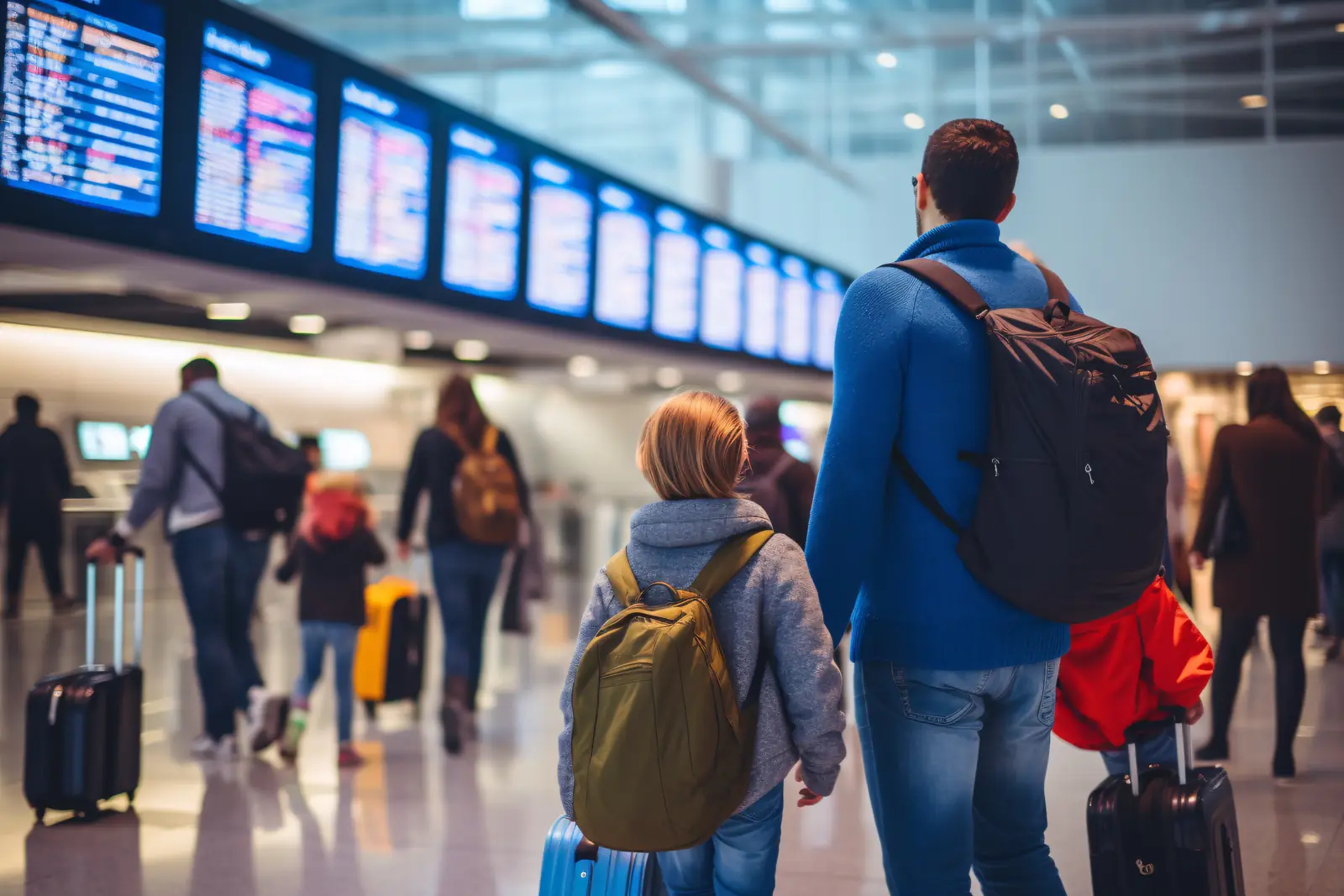 Travellers checking the departure boards in a terminal